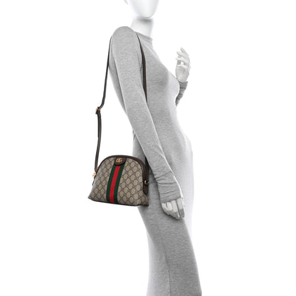 Gucci GG Supreme Monogram Textured Dollar Calfskin Web Small Ophidia Dome Shoulder Bag Beige Ebony New Acero 2 of 11