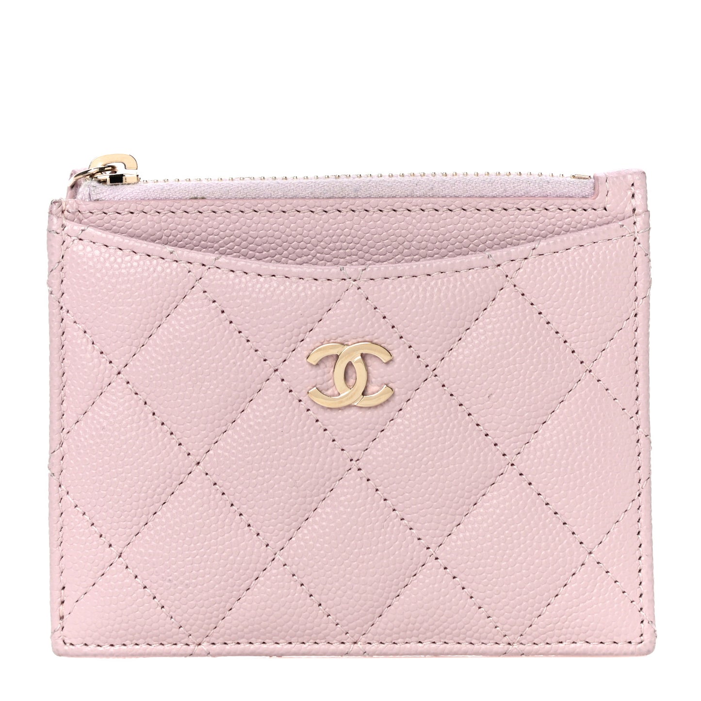 Caviar Quilted CC Zip Card Holder Light Pink