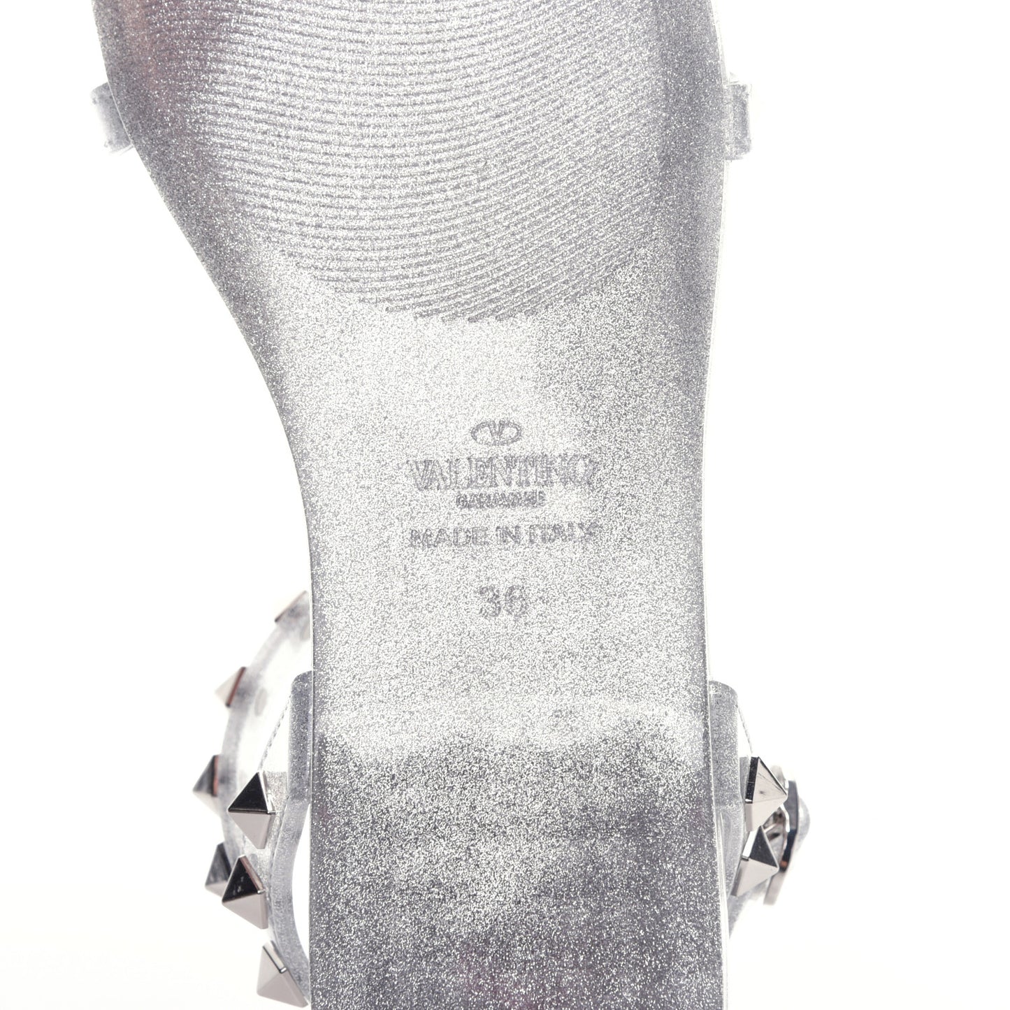 PVC Jelly Glitter Rockstud Caged Sandals 36 SIlver