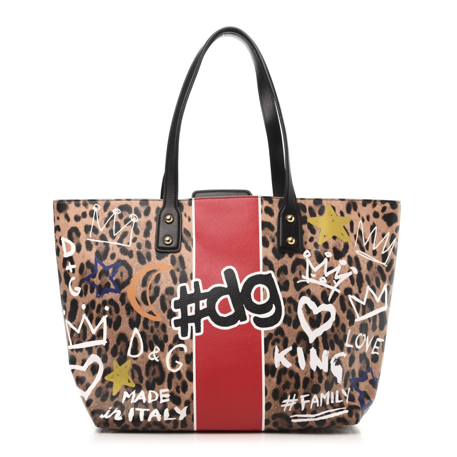 Dolce & Gabbana Calfskin Leopard Graffiti Print Beatrice Tote Black 1 of 10