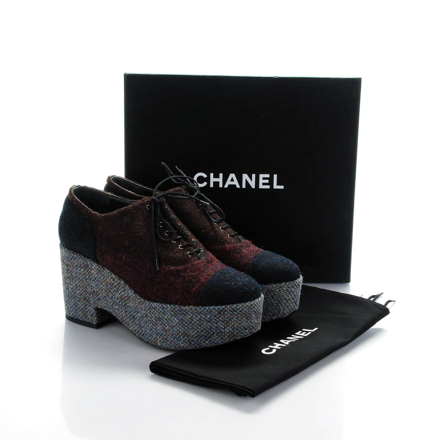 Tweed Platform Lace Ups 40.5 Burgundy Navy Gray