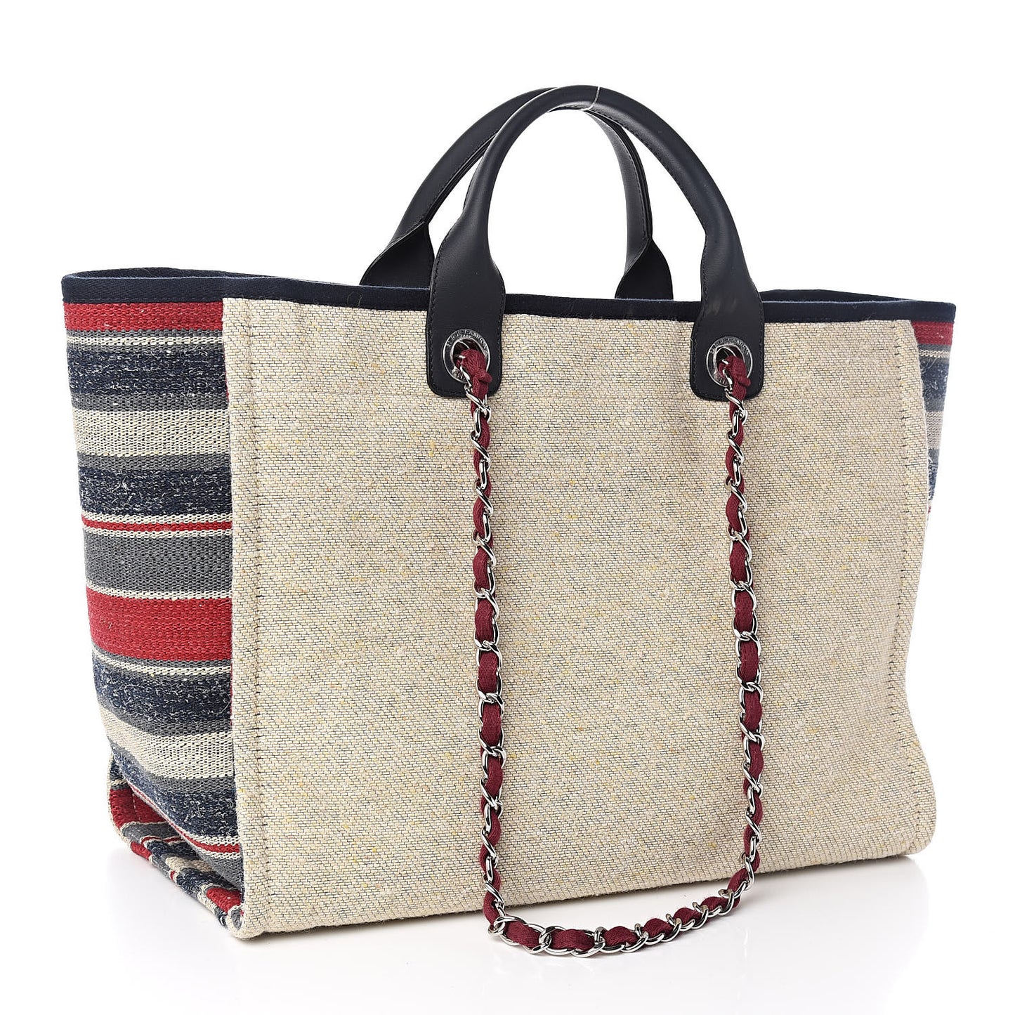 Striped Canvas Medium Deauville Tote Beige