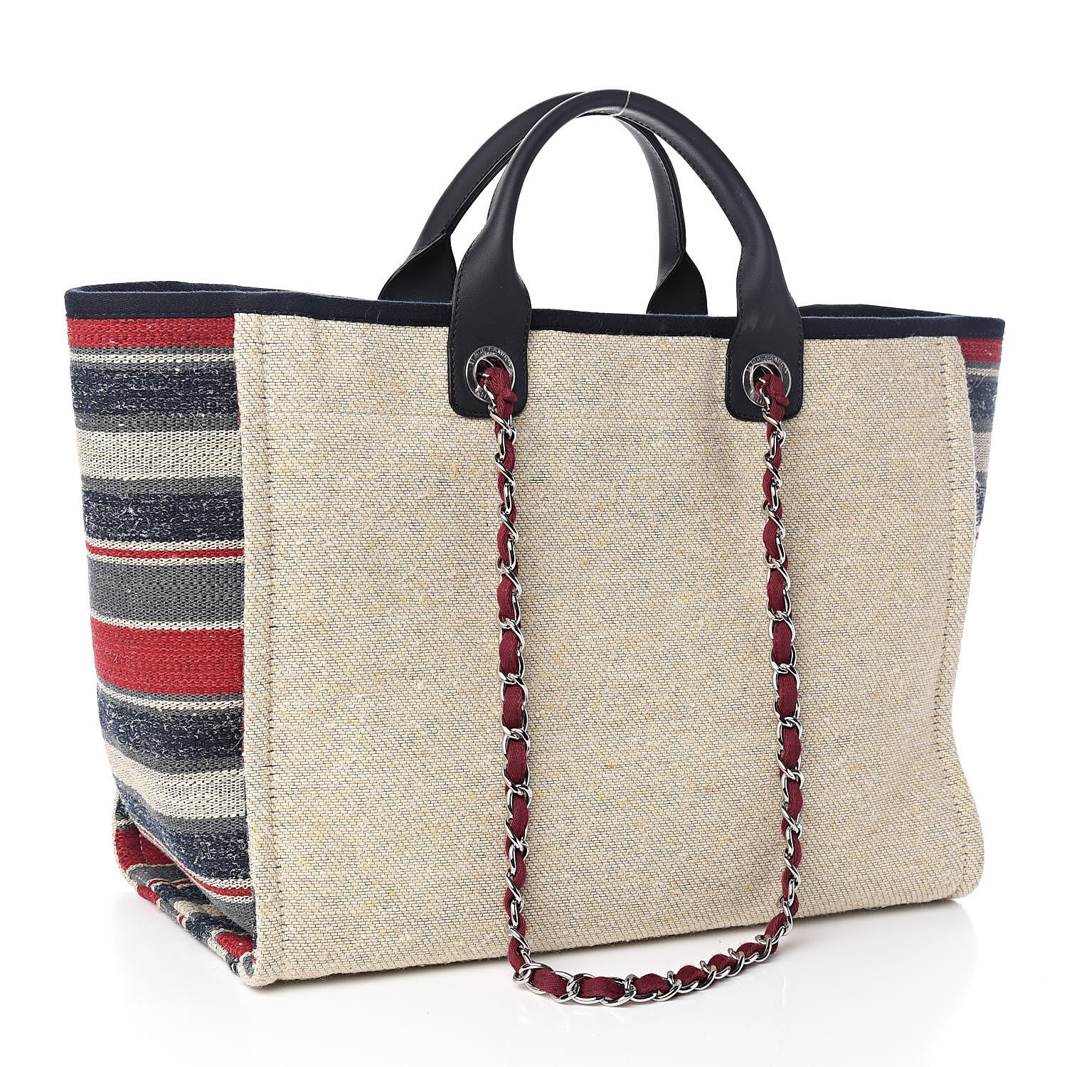 Chanel Striped Canvas Medium Deauville Tote Beige 3 of 12