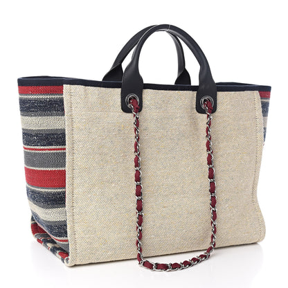 Chanel Striped Canvas Medium Deauville Tote Beige 3 of 12