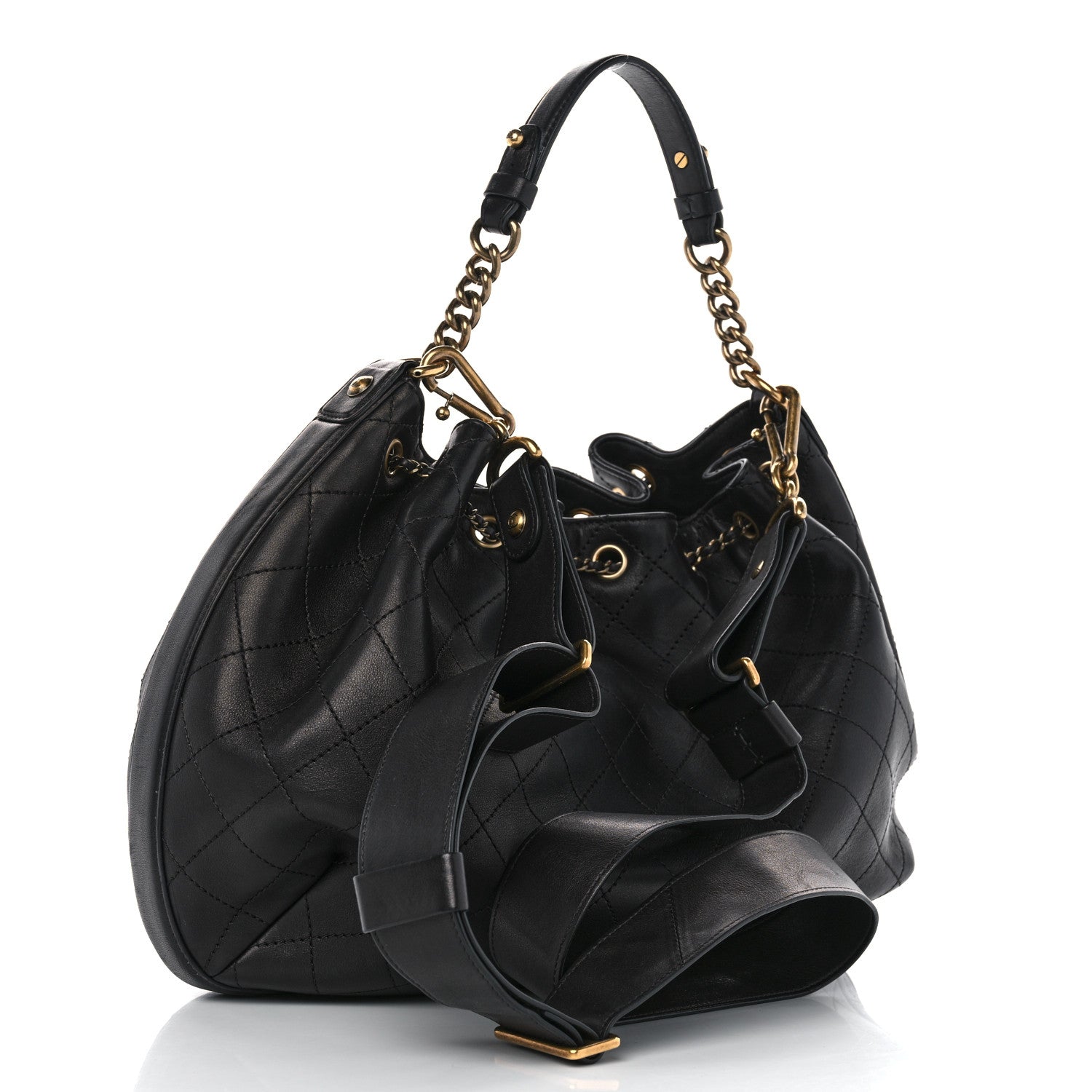 Chanel Calfskin Stitched Small Paris Rome Drawstring CC Bag Black 2 of 11