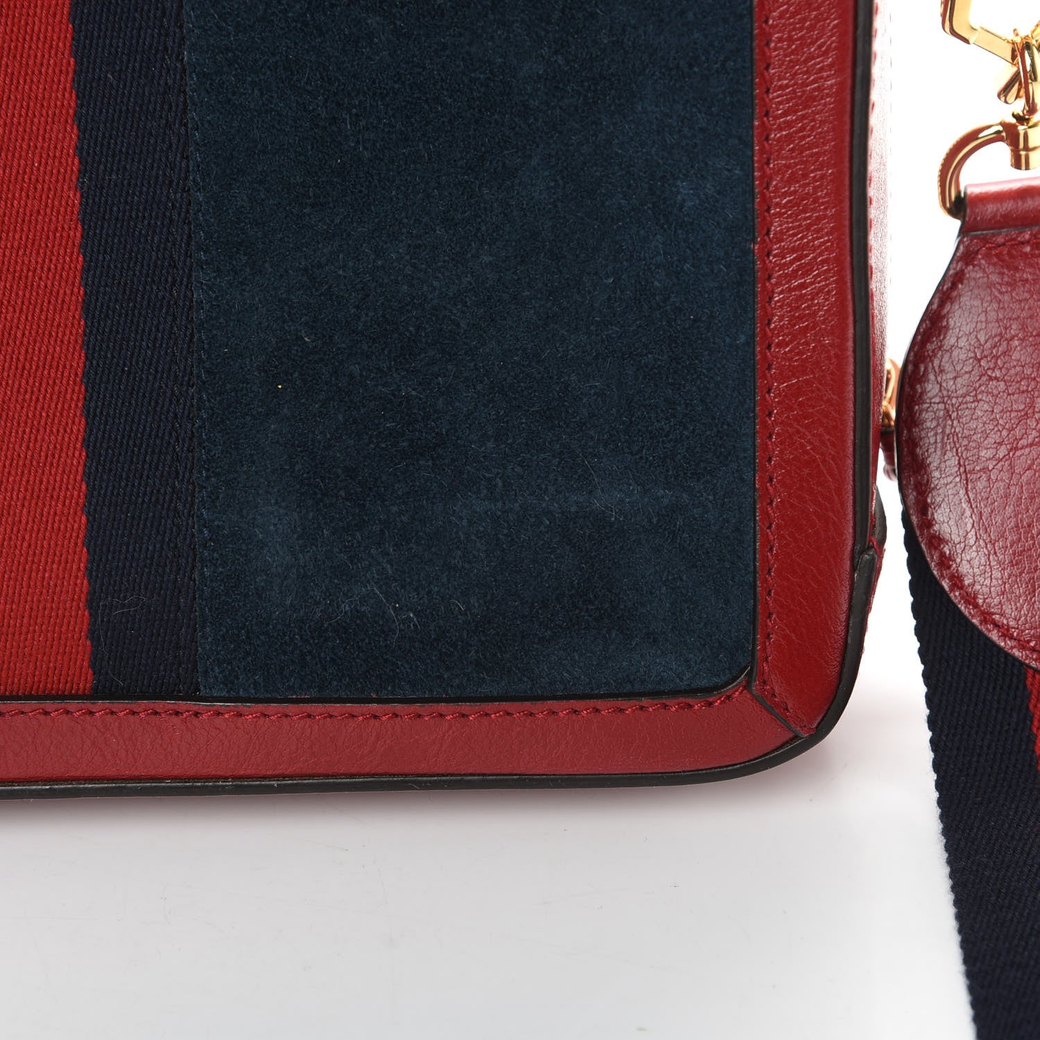 Gucci Suede Calfskin Web Small Ophidia Top Handle Shoulder Bag New Blue Romantic Cherry 16 of 16