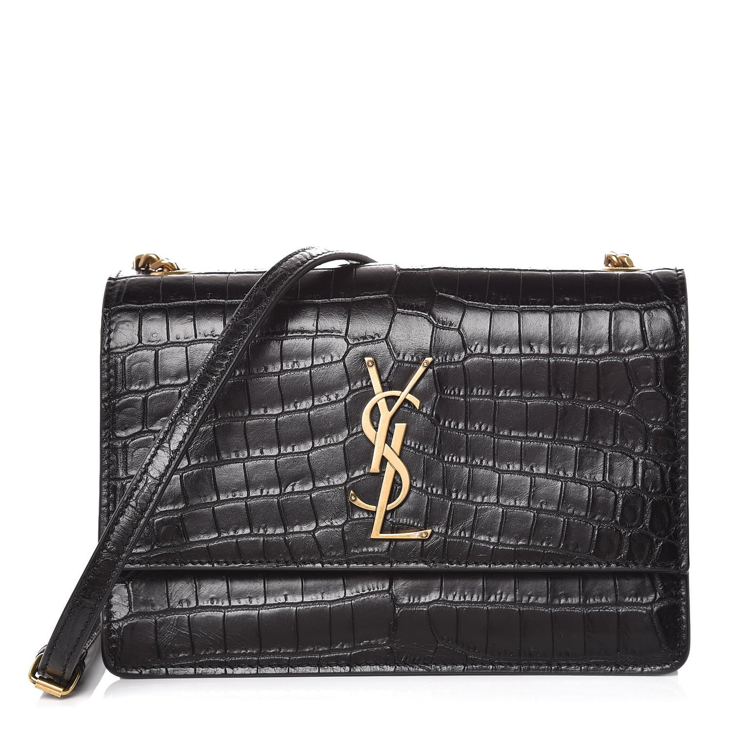 Calfskin Crocodile Embossed Small Monogram Sunset Black