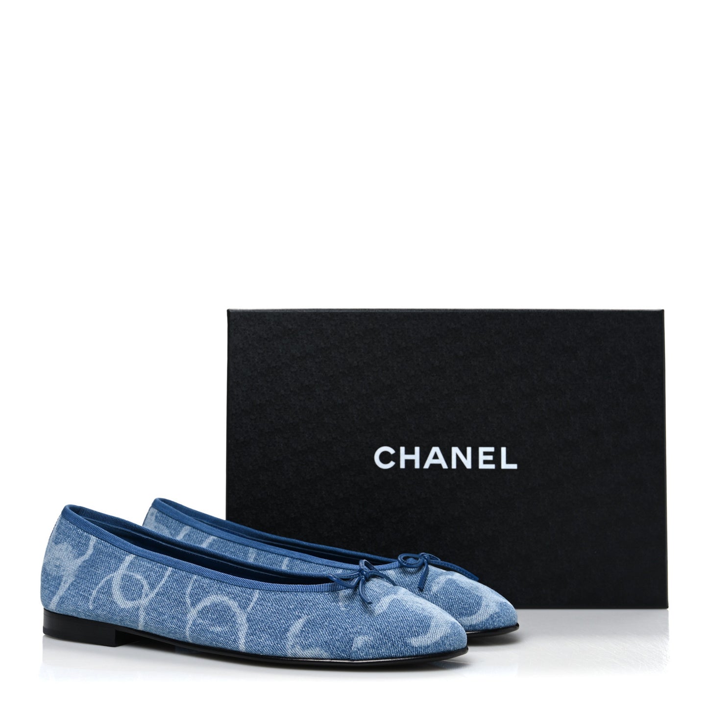Denim Printed CC Cap Toe Ballerina Flats 41 Light Blue White