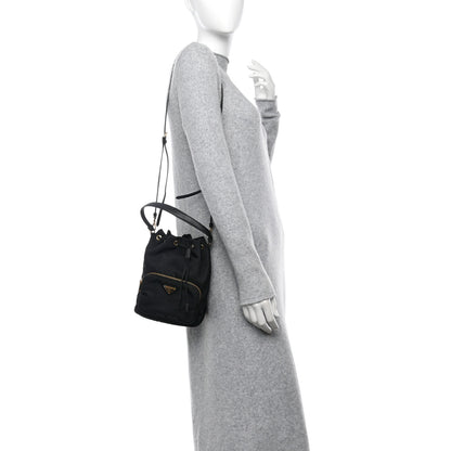 Prada Saffiano Tessuto Nylon Mini Bucket Crossbody Bag Black 2 of 9