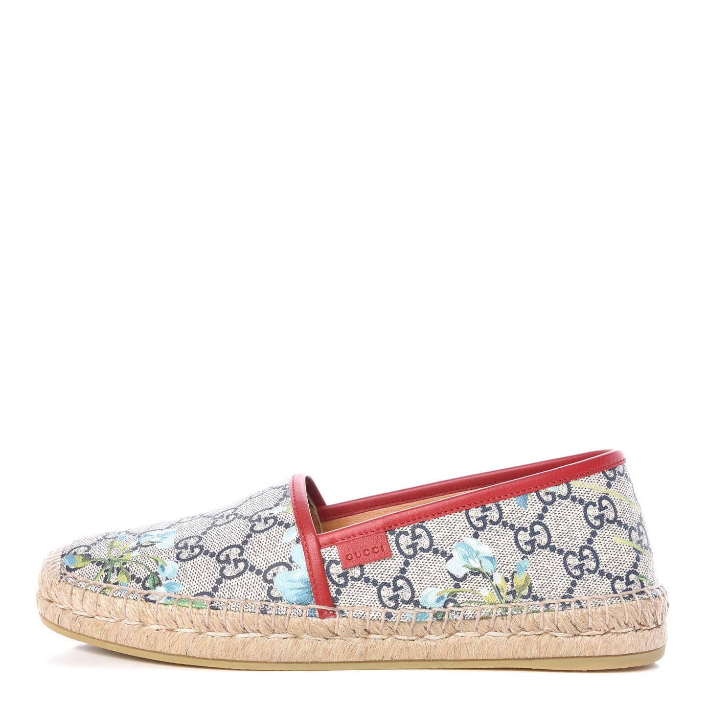 GG Supreme Monogram Blooms Espadrilles 38 Beige Blue Navy Hibiscus Red