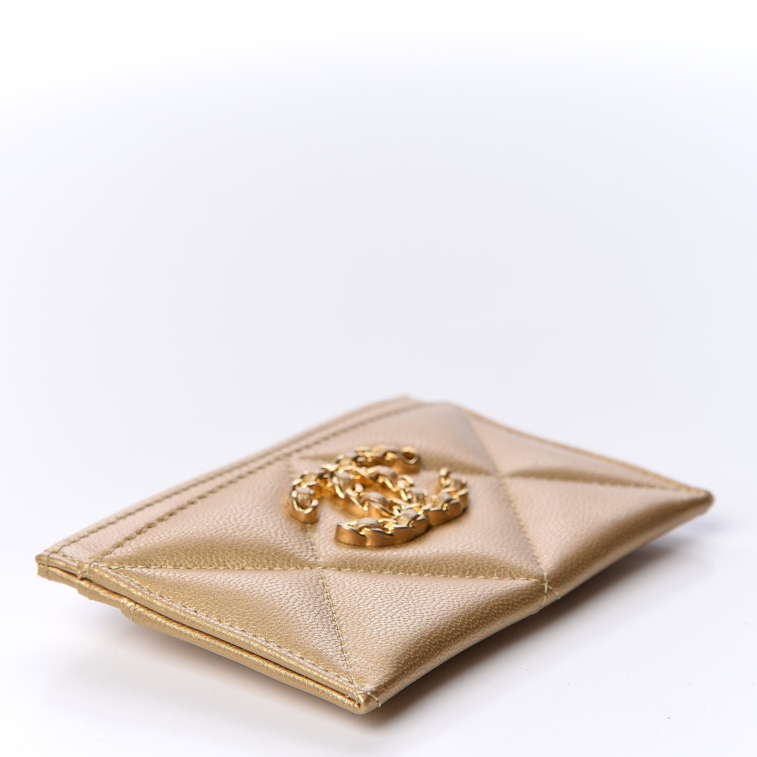 Chanel Metallic Goatskin Quilted Chanel 19 Card Holder Gold 3 of 10