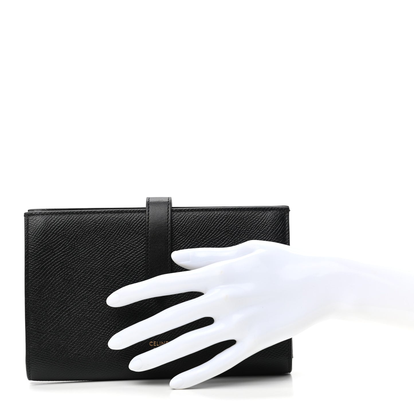 Grained Calfskin Large Multifunction Strap Wallet Black