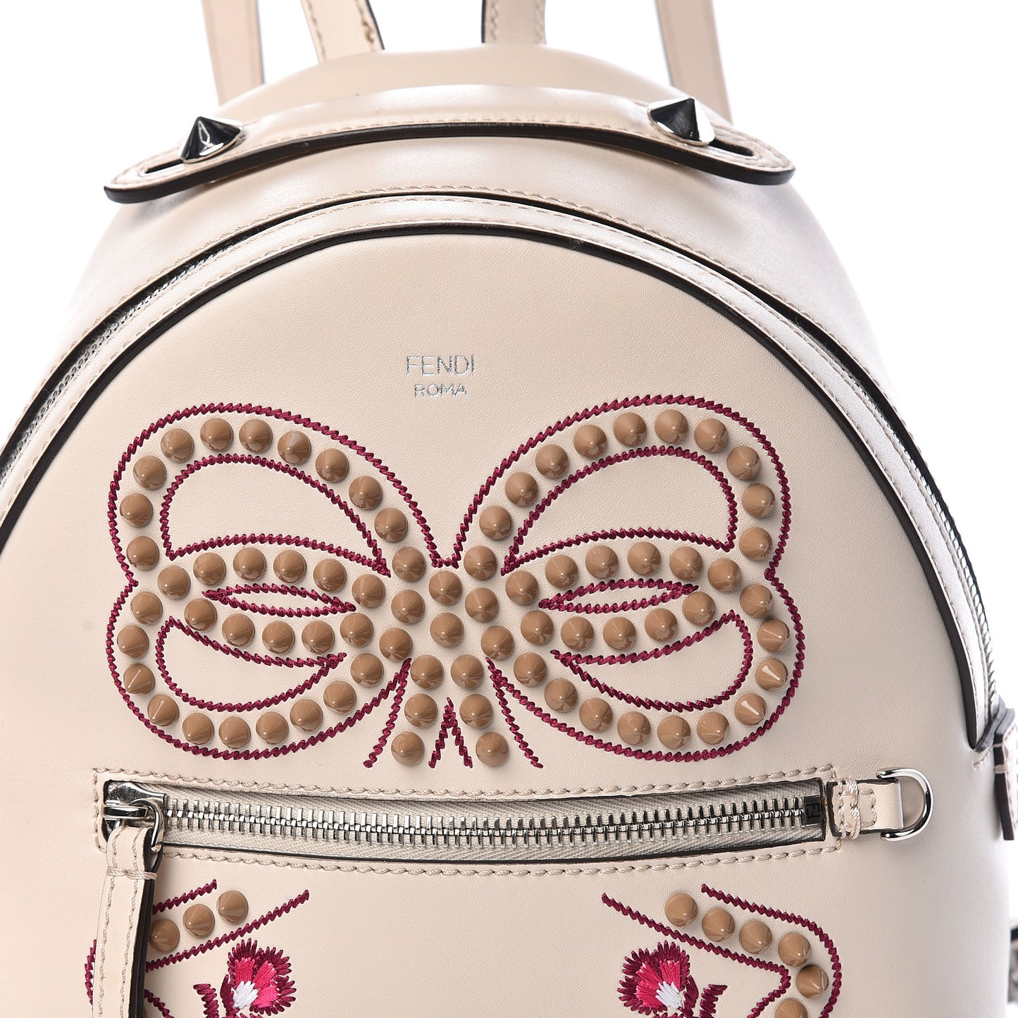 Vitello Liberty Flowers and Bows Studded Mini Backpack Camelia