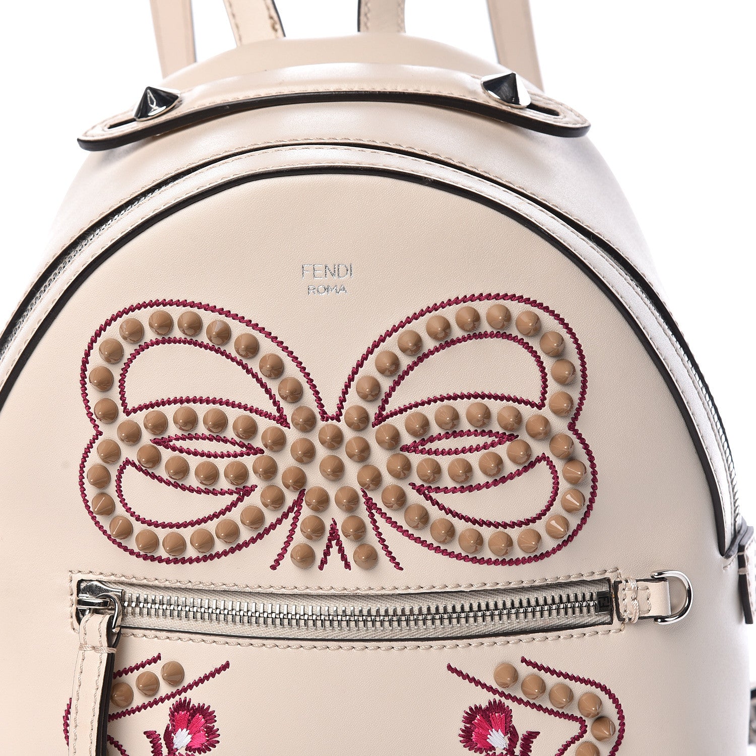 Fendi Vitello Liberty Flowers and Bows Studded Mini Backpack Camelia 13 of 13