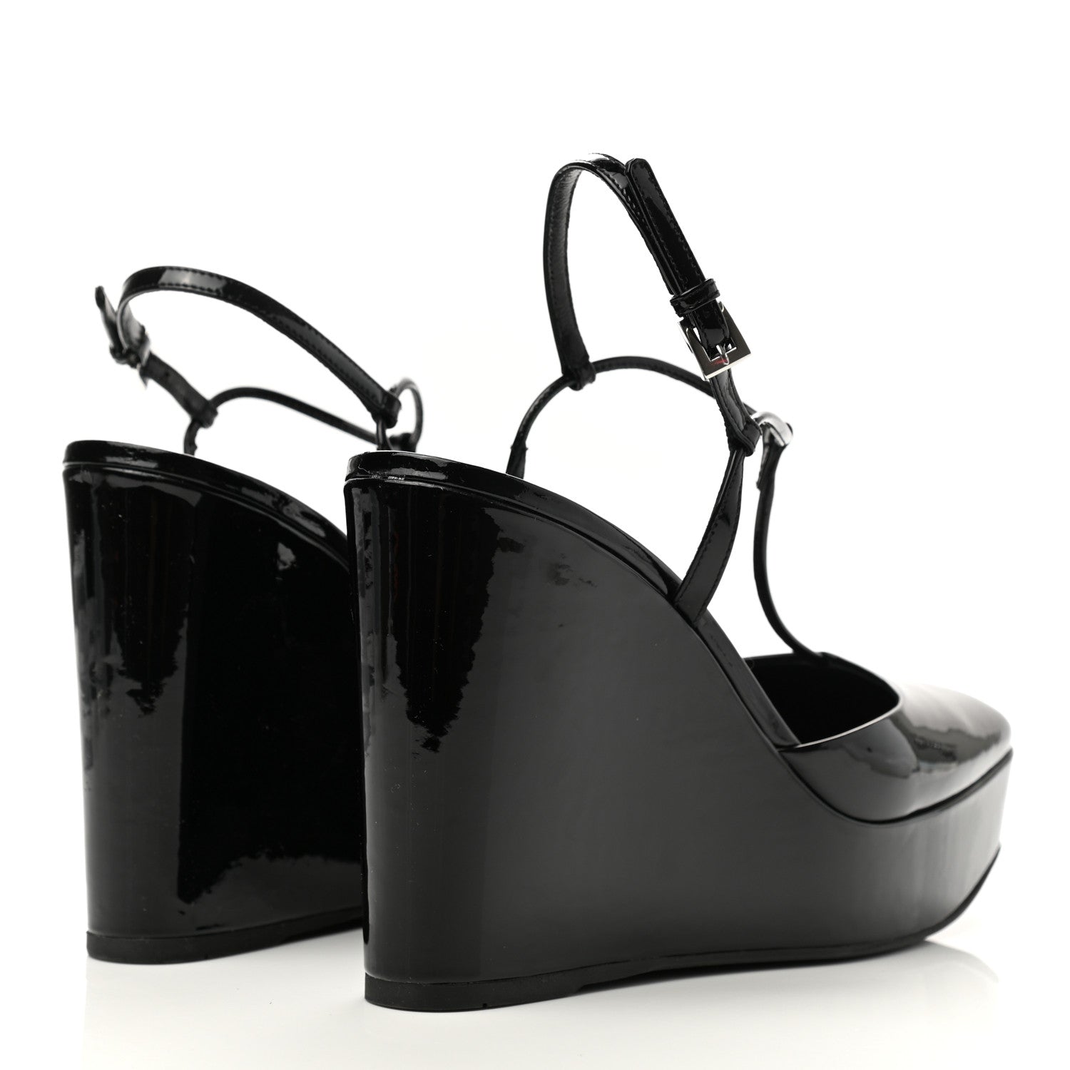 Prada Patent T-Strap Wedge Sandals 38.5 Black 4 of 8