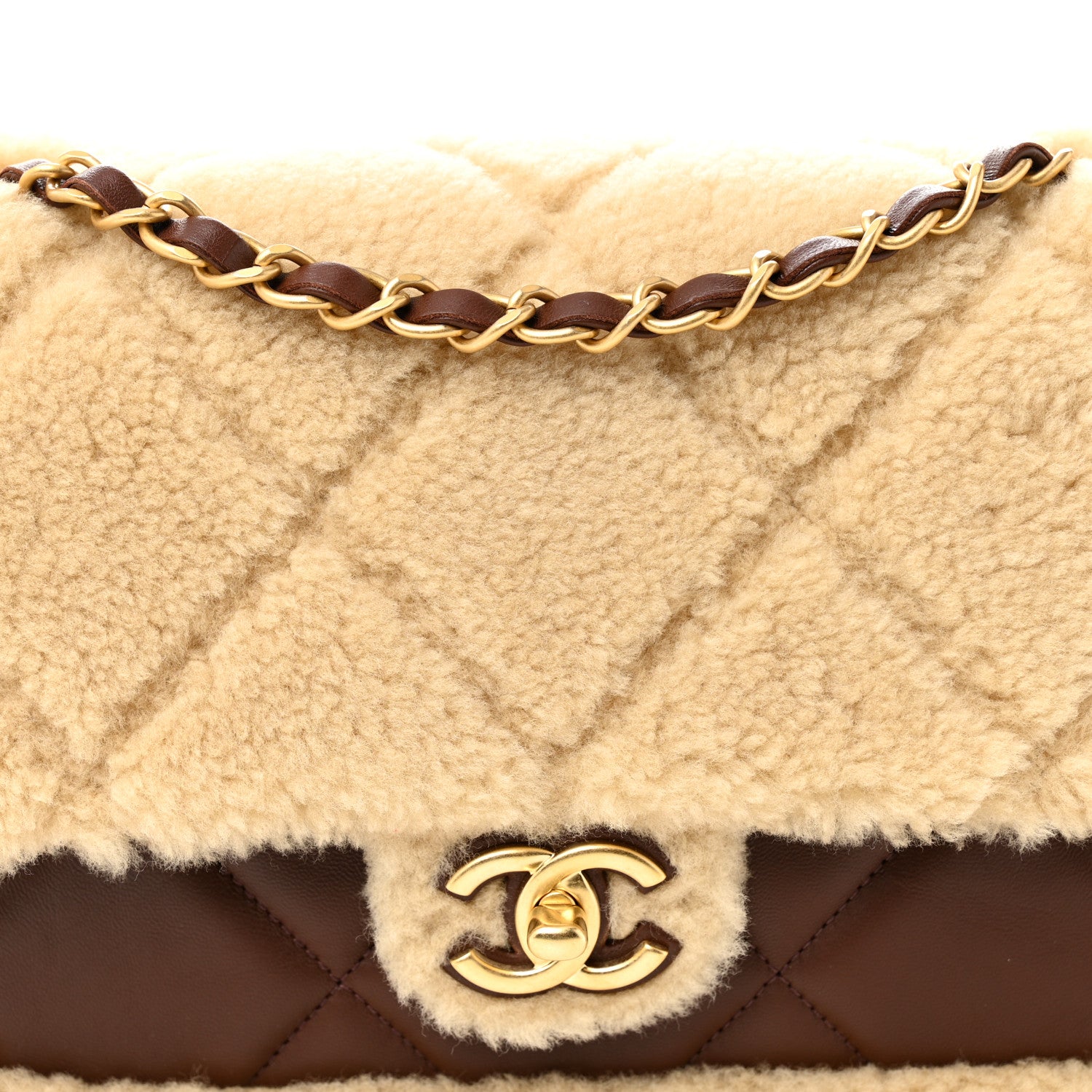 Chanel Shearling Lambskin Quilted Furry Coco Flap Beige Dark Brown 15 of 21