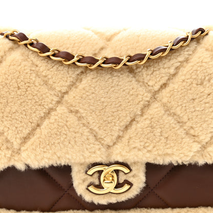Chanel Shearling Lambskin Quilted Furry Coco Flap Beige Dark Brown 15 of 21