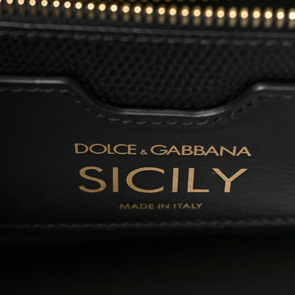 Dolce & Gabbana Calfskin Iguana Embossed Studded Medium Fashion Sinner Patch Miss Sicily Satchel Black 6 of 8