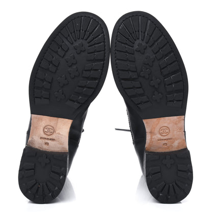 Chanel Calfskin Quilted Lace Up Combat Boots 40 Black 5 of 11