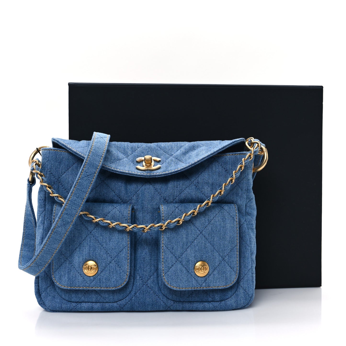 Denim Quilted Small Supple Twins Hobo Bag Blue