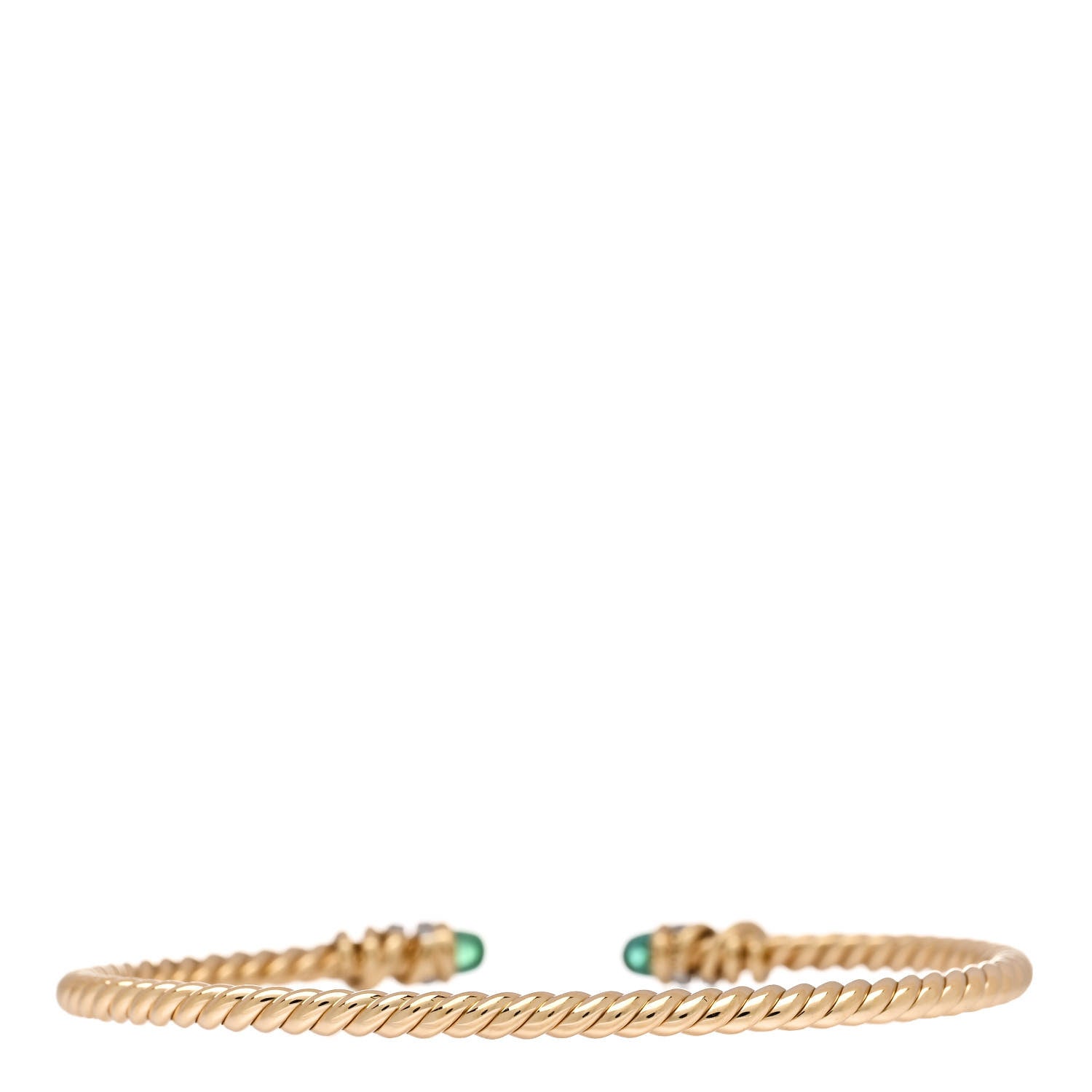 David Yurman 18K Yellow Gold Diamond Emerald 3mm Helena Cuff Bracelet 2 of 5