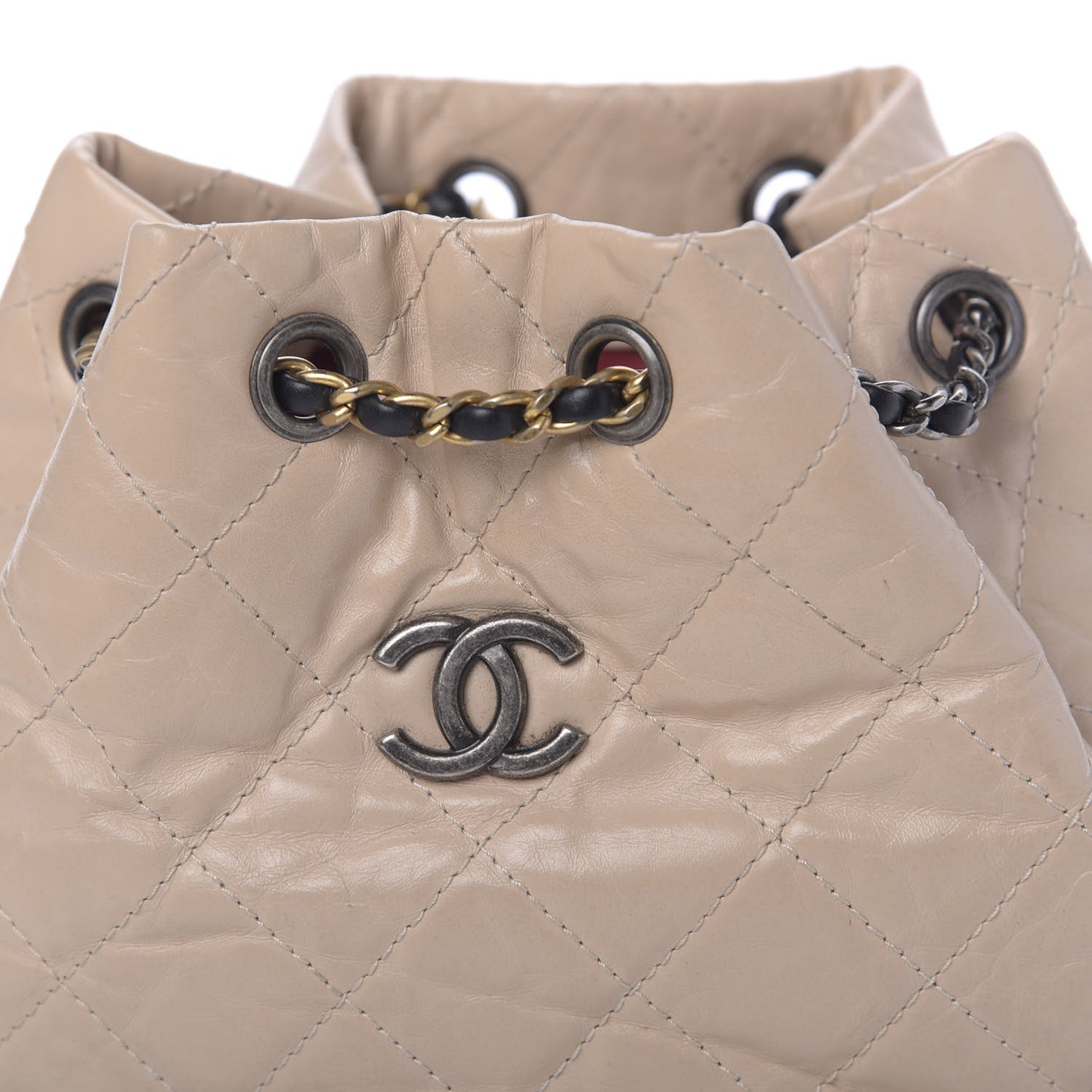 Aged Calfskin Quilted Small Gabrielle Backpack Beige Black