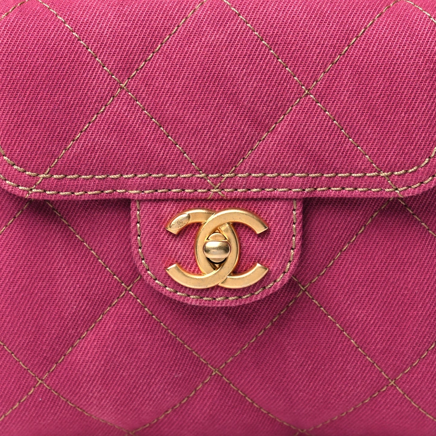 Washed Denim Quilted Bowling Bag Fuchsia