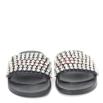 Gucci Calfskin Crystal Embellished Web Slide Sandals 36 Blue Red 3 of 8