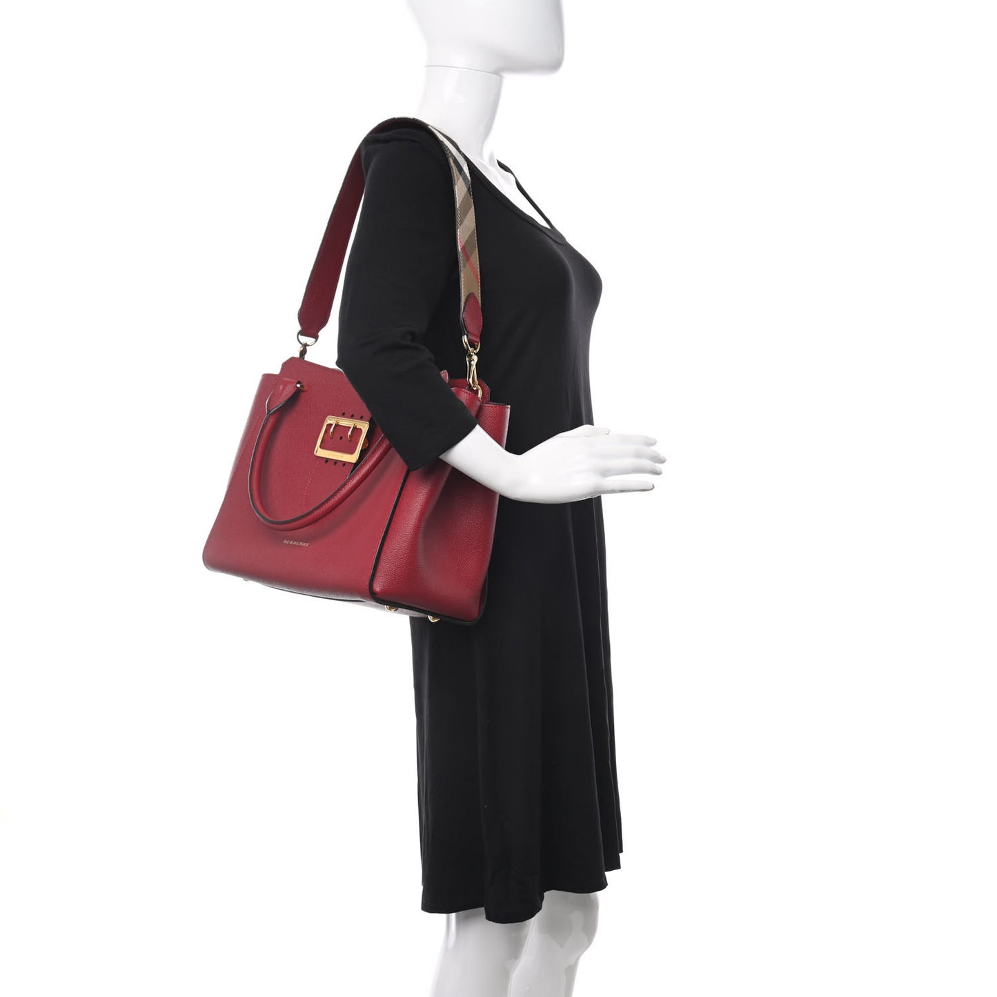 Soft Grain Calfskin Medium Buckle Tote Parade Red