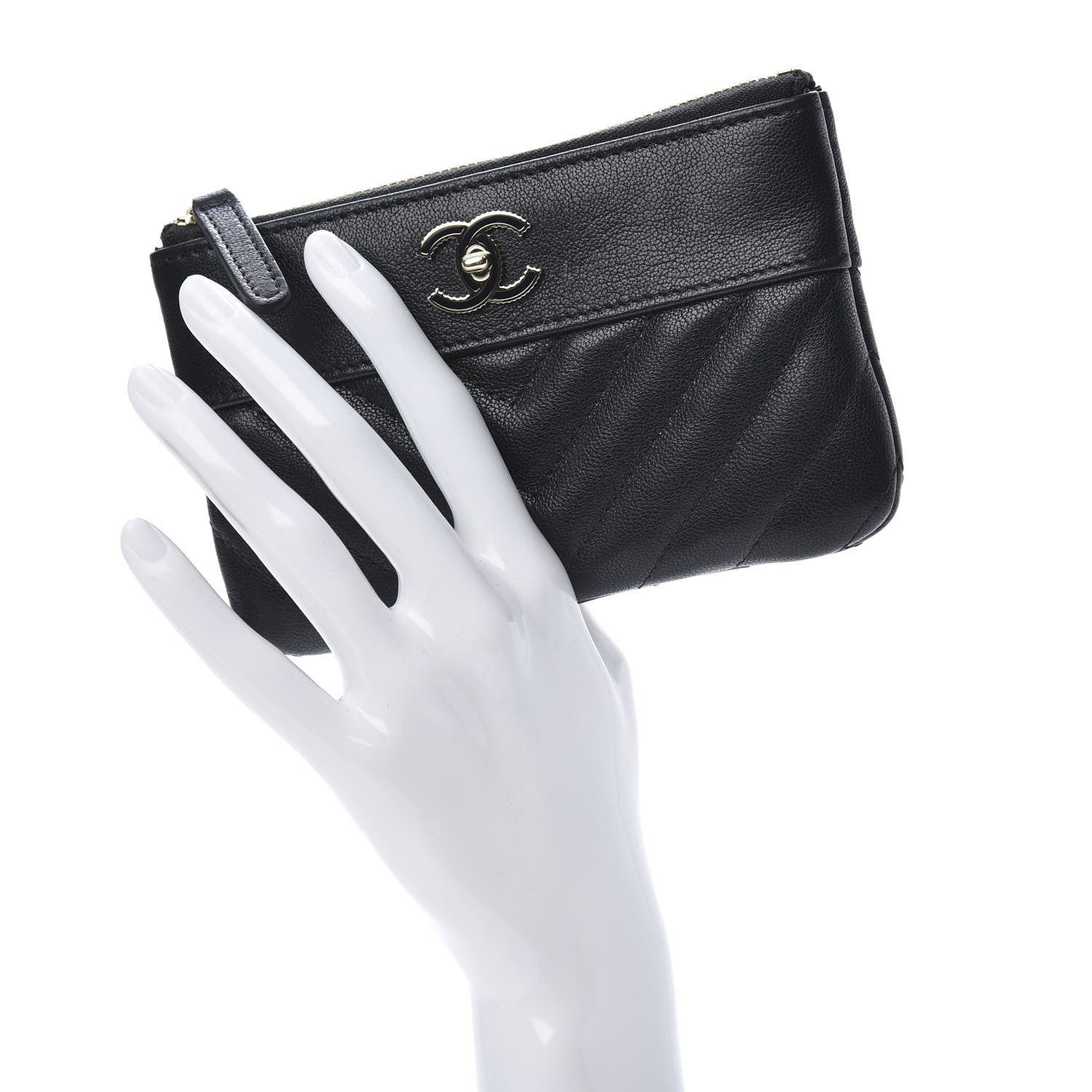 Chanel Sheepskin Chevron Quilted Small Vintage Mademoiselle Cosmetic Case Black 2 of 8