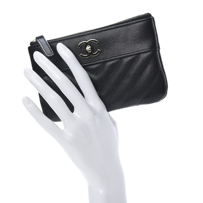 Chanel Sheepskin Chevron Quilted Small Vintage Mademoiselle Cosmetic Case Black 2 of 8