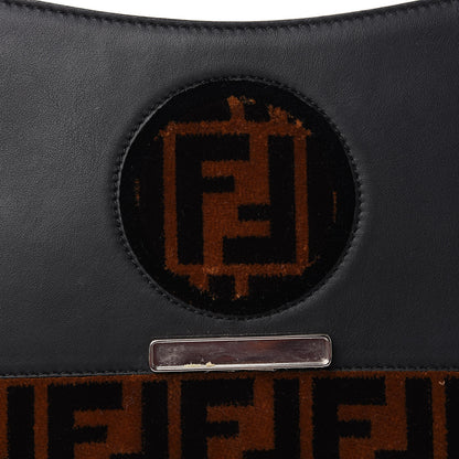 Fendi Vitello Century Velvet F is Fendi FF Kan I Shoulder Bag Black Tobacco 10 of 15