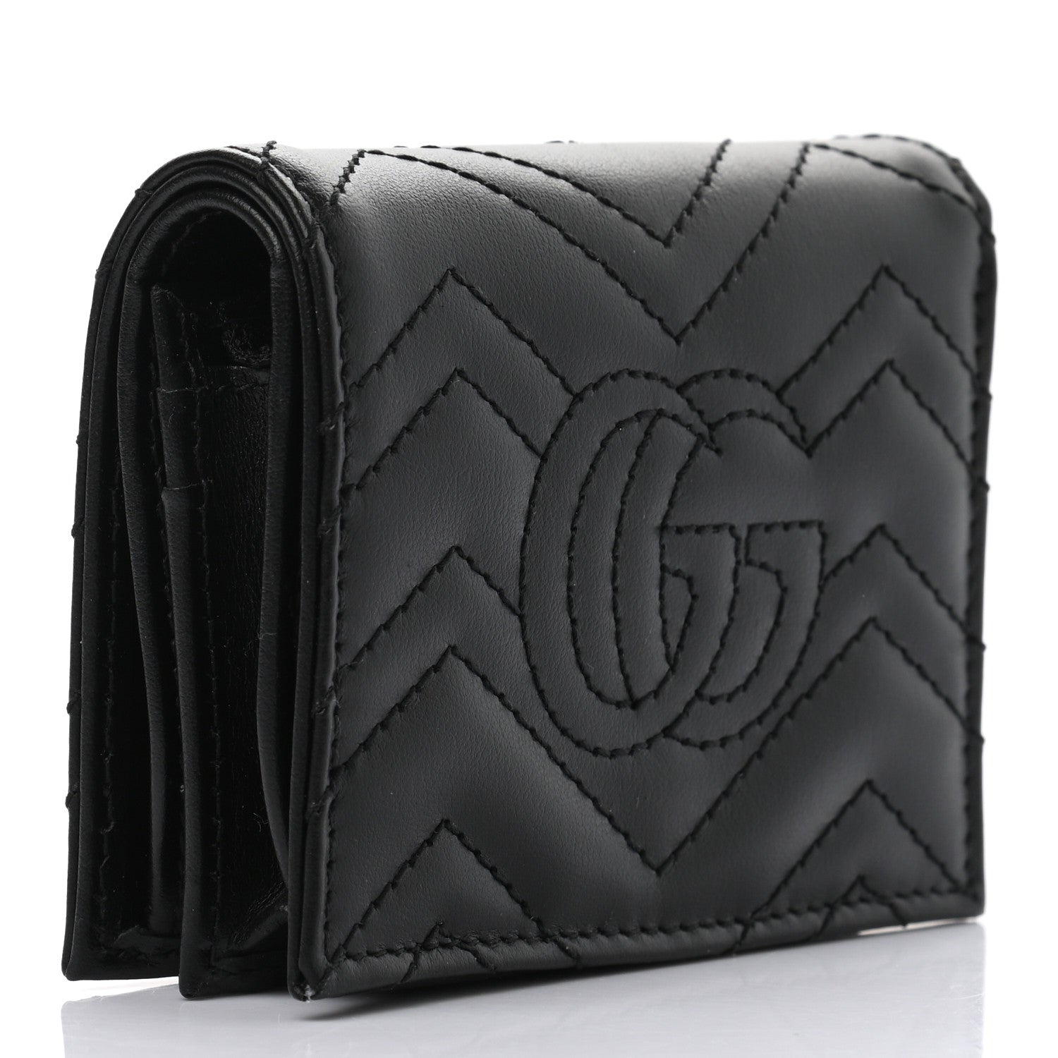 Gucci Calfskin Matelasse GG Marmont Card Case Wallet Black 3 of 7