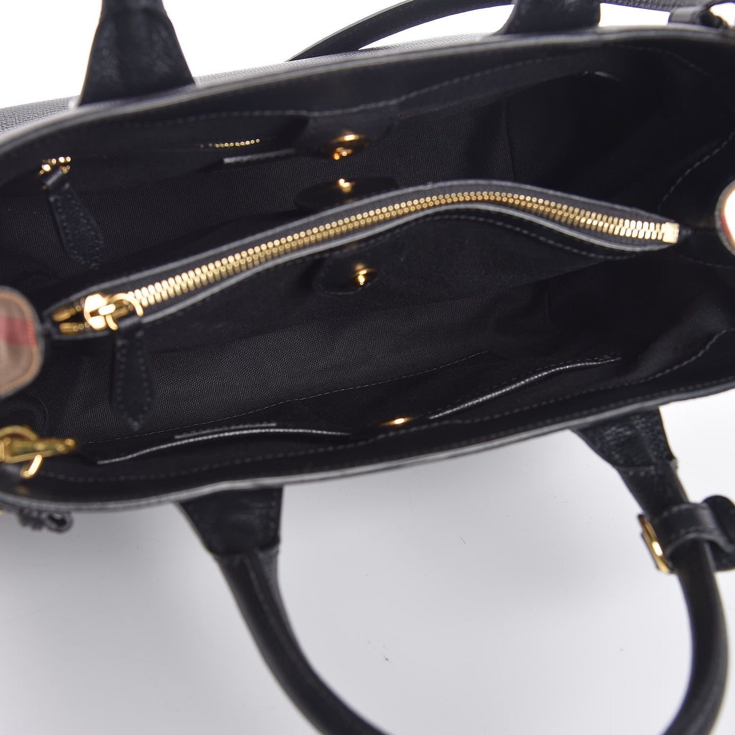 Grainy Calfskin House Check Medium Banner Tote Black