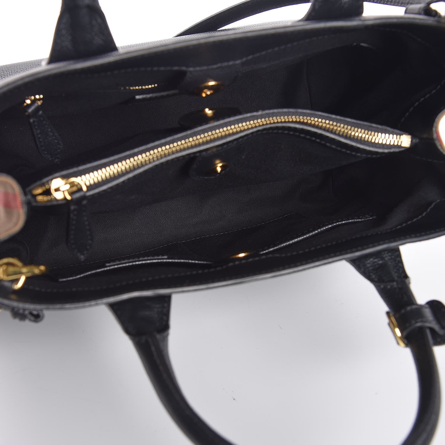 Burberry Grainy Calfskin House Check Medium Banner Tote Black 6 of 10