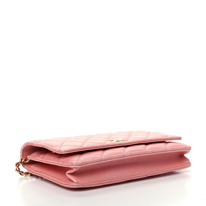 Chanel Iridescent Caviar Quilted Wallet on Chain WOC Rose Pink 5 of 13