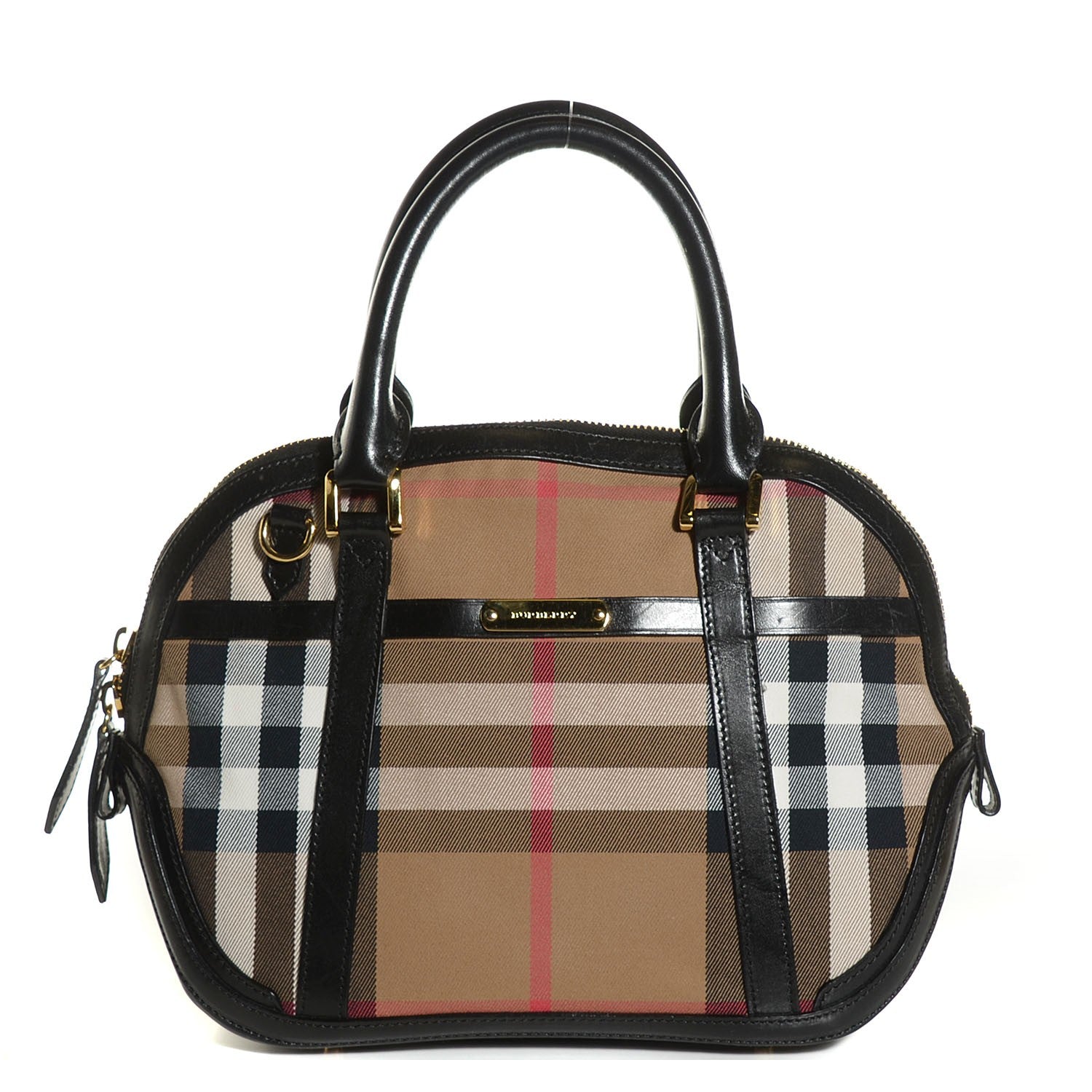 Burberry Bridle Calfskin House Check Small Orchard Bowling Bag Black 1 of 12