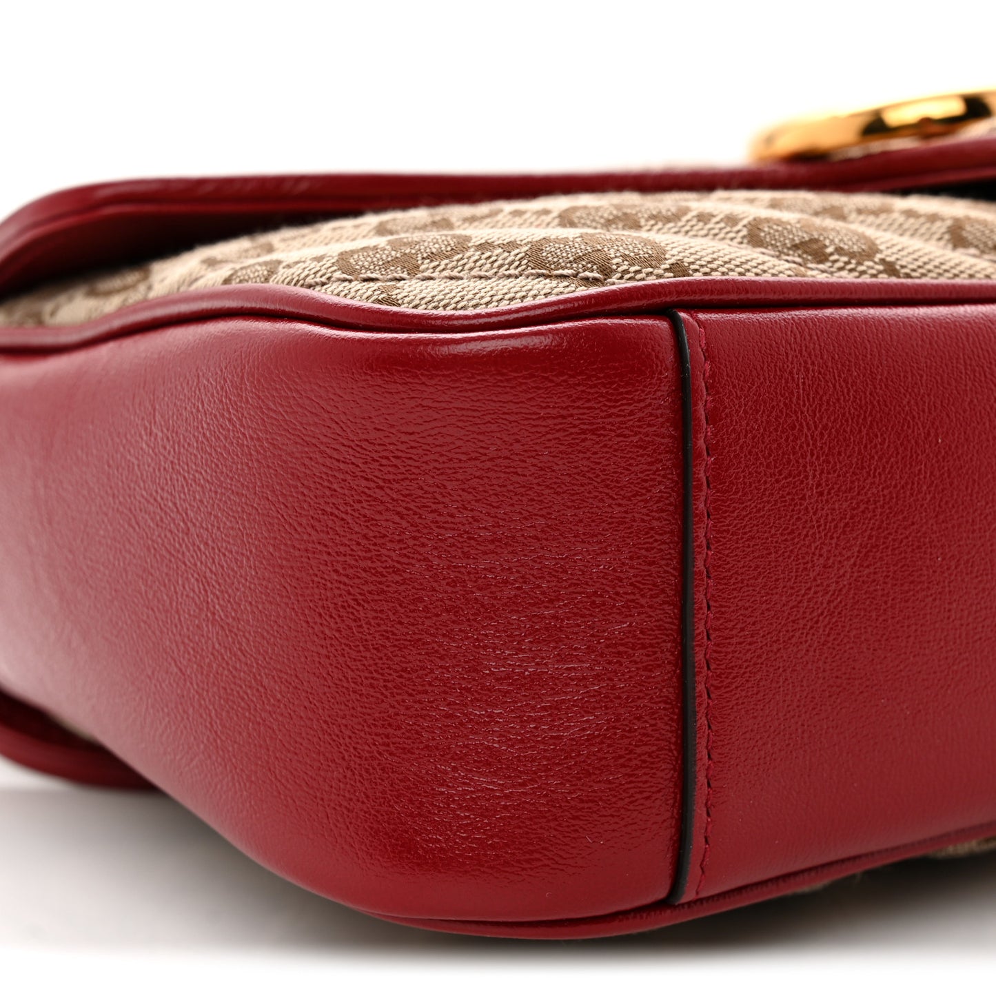 Monogram Azalea Calfskin Matelasse Diagonal Small GG Marmont Shoulder Bag Beige Ebony New Cherry Red