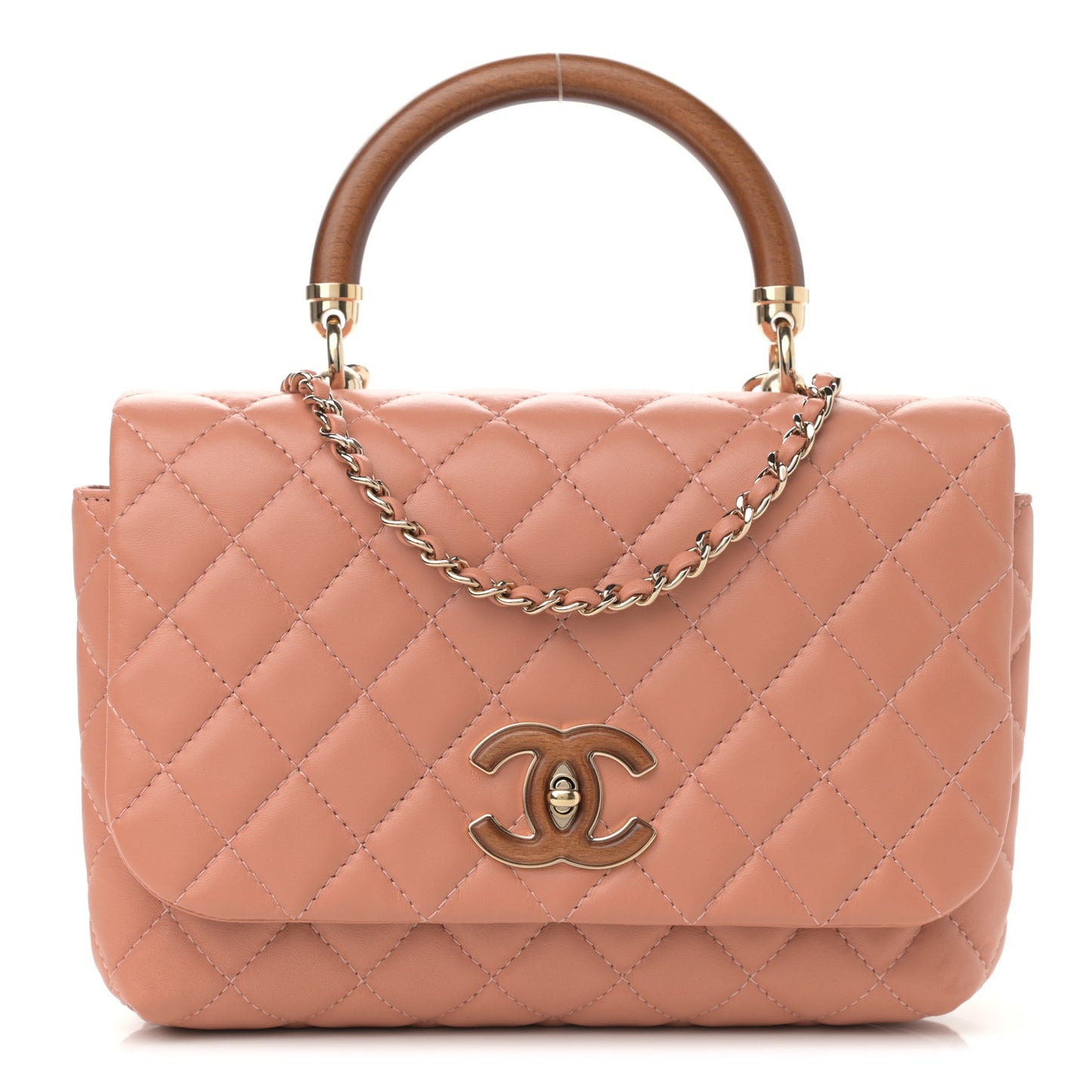 Lambskin Quilted Wood Mini Coco Handle Flap Beige