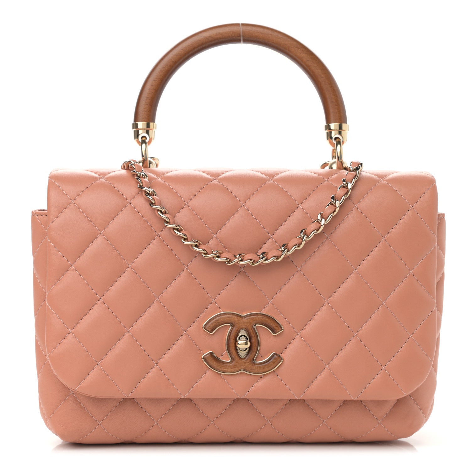 Chanel Lambskin Quilted Wood Mini Coco Handle Flap Beige 1 of 9