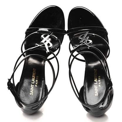 Saint Laurent Patent Cassandra 100 Ankle Strap Sandals 38.5 Black 2 of 9