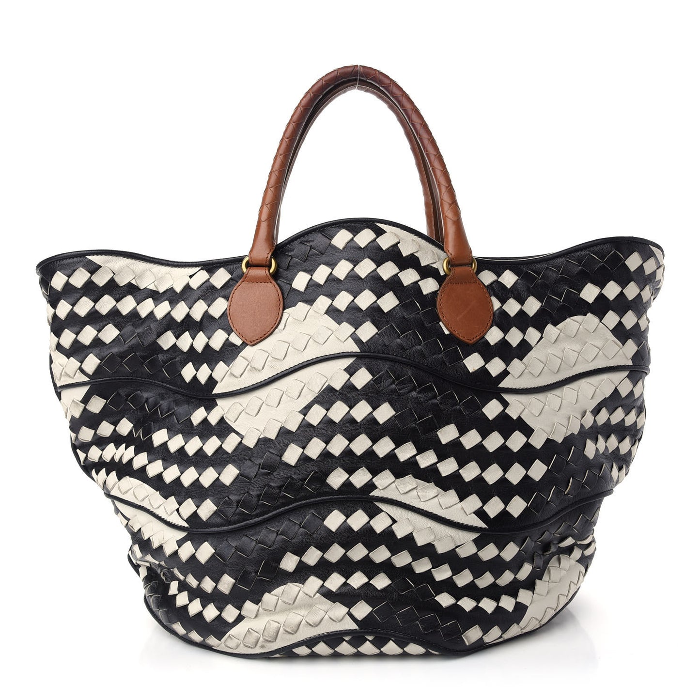 Nappa Intrecciato Shopper Tote Black White