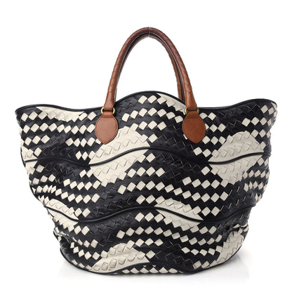 Bottega Veneta Nappa Intrecciato Shopper Tote Black White 1 of 9