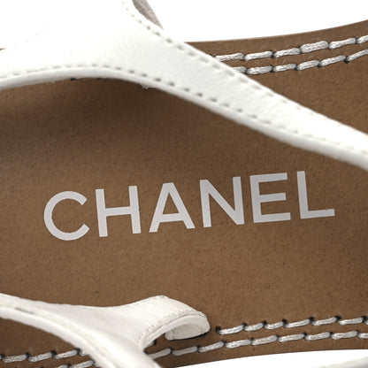 Chanel Lambskin CC Thong Sandals 37 White Gold 9 of 10