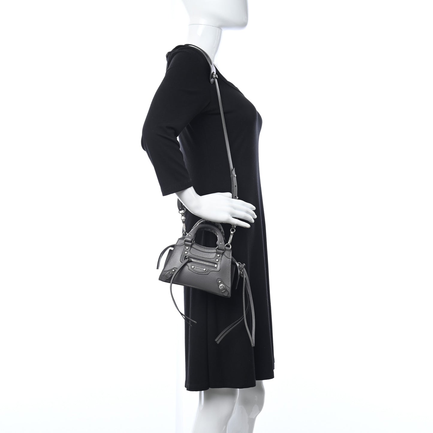 Grained Calfskin Neo Classic Silver Hardware Nano City Crossbody Dark Grey