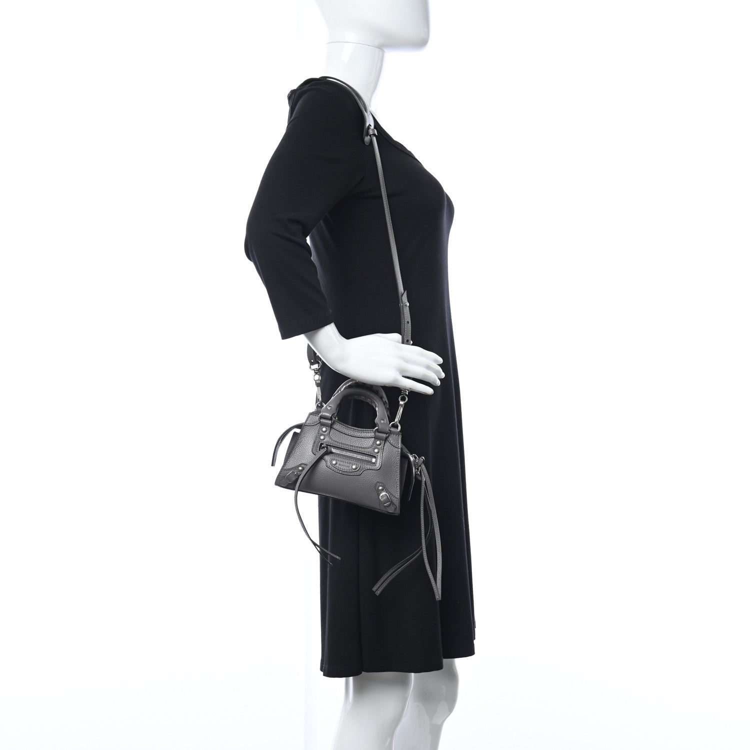 Balenciaga Grained Calfskin Neo Classic Silver Hardware Nano City Crossbody Dark Grey 2 of 11