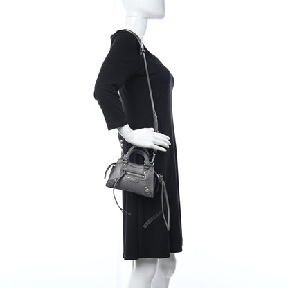 Balenciaga Grained Calfskin Neo Classic Silver Hardware Nano City Crossbody Dark Grey 2 of 11