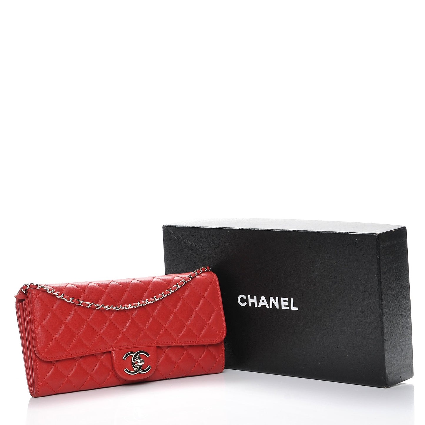 Lambskin Quilted Chain Clutch Flap Red
