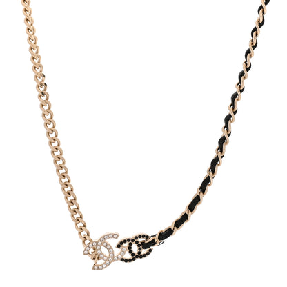 Chanel Metal Calfskin Crystal Double CC Short Necklace Black Gold 1 of 6