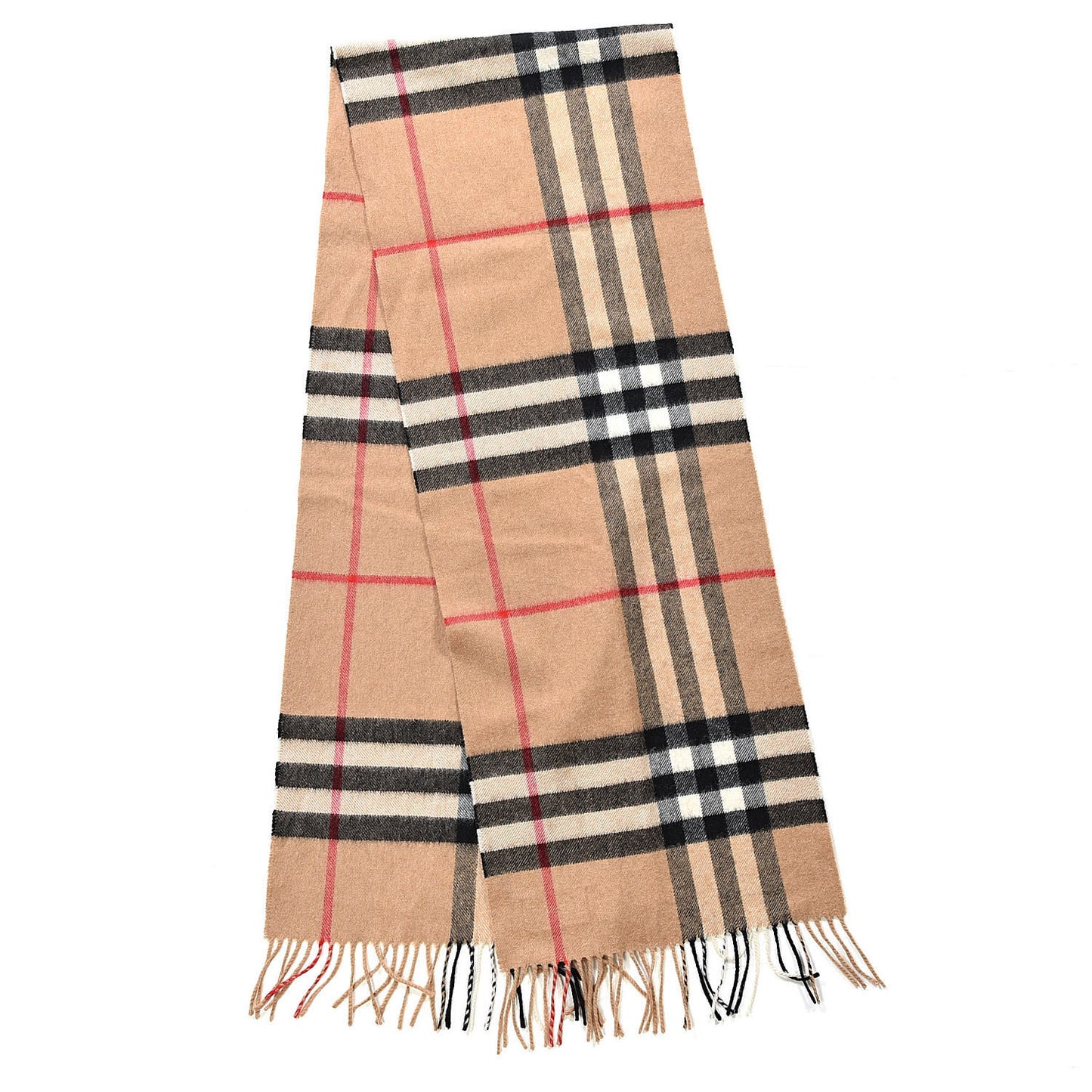 Cashmere Giant Heritage Check Fringe Scarf Camel
